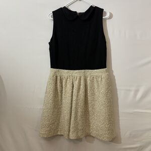 Zara Collared Dress Size Large Black And Beige Sparkly Holiday